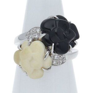 Chanel Camellia Onyx Diamond Ring 18K White Gold